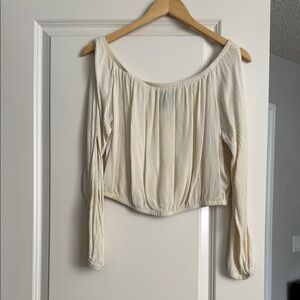 H&M Cream Ruched Long Sleeve Crop Blouse